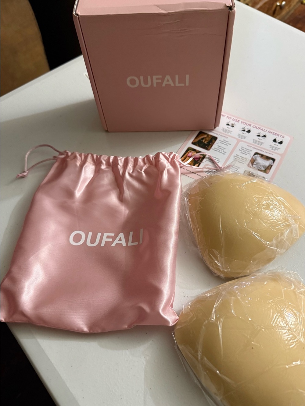 Nude Adhesive Bra Inserts with Pink Satin Pouch